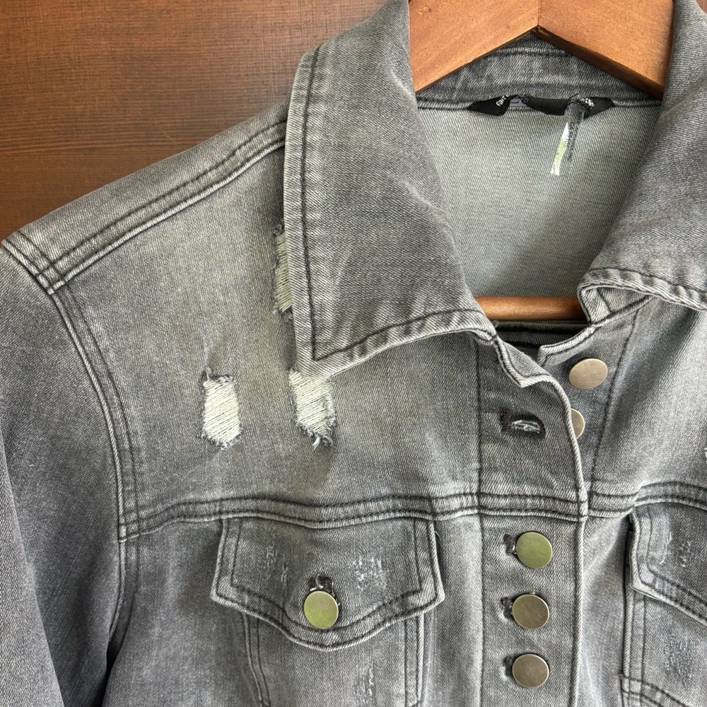 Charlie B Distressed Gray Denim Jacket - Picture 2 of 8